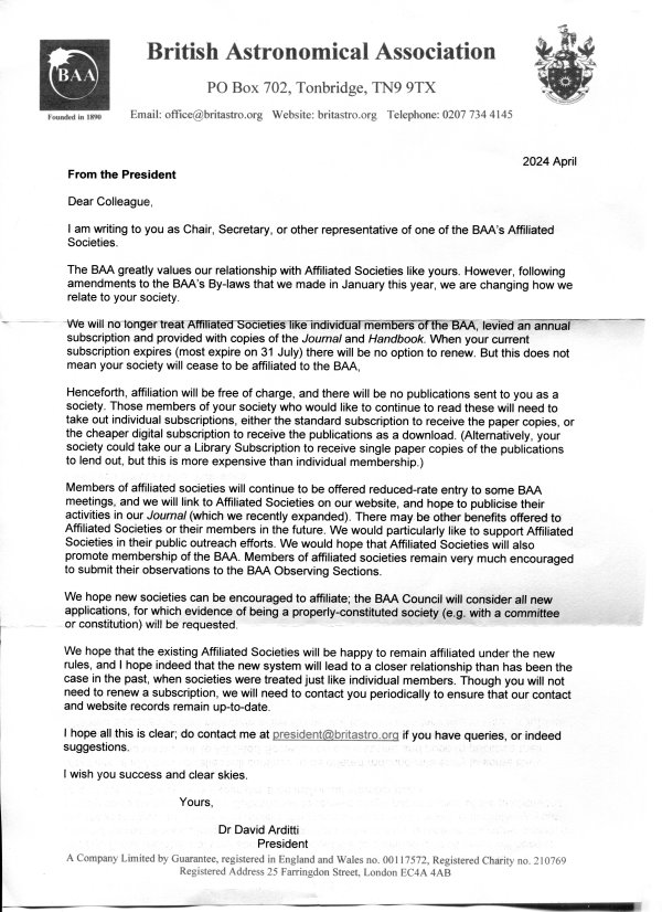 Photo: BAA Membership letter